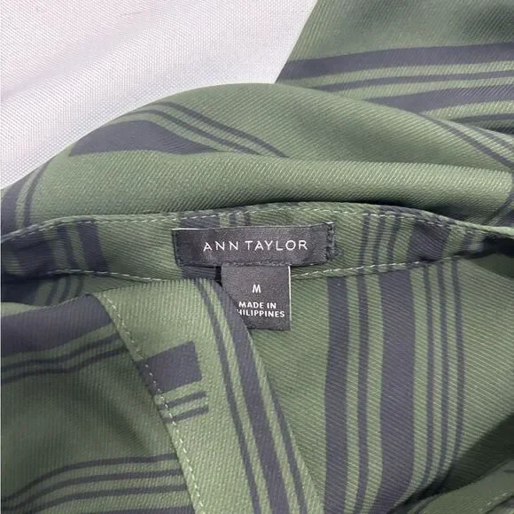 Ann Taylor Chic Green Striped Tunic Blouse with Hidden Button Placket - Picture 9 of 9